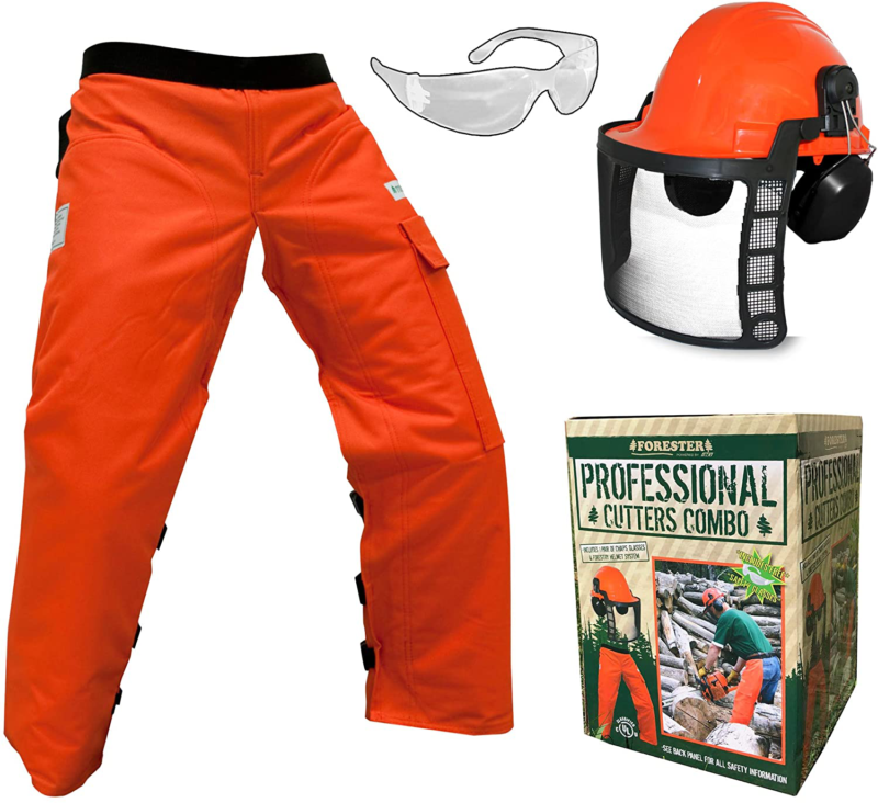 Arborist Forestry Professional Cutter Chaps Helmet Orange Protection Combo Kit