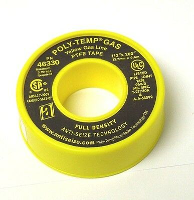 Anti-seize 46330 Poly-temp® Yellow Gas Line Ptfe Tape 1/2" X 260" <048er05