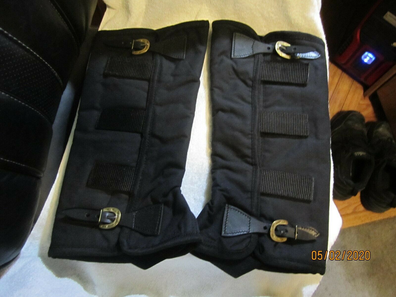 Black Oil Skin Riding Half Calf Chaps Gaiters With Hook And Loop Closure